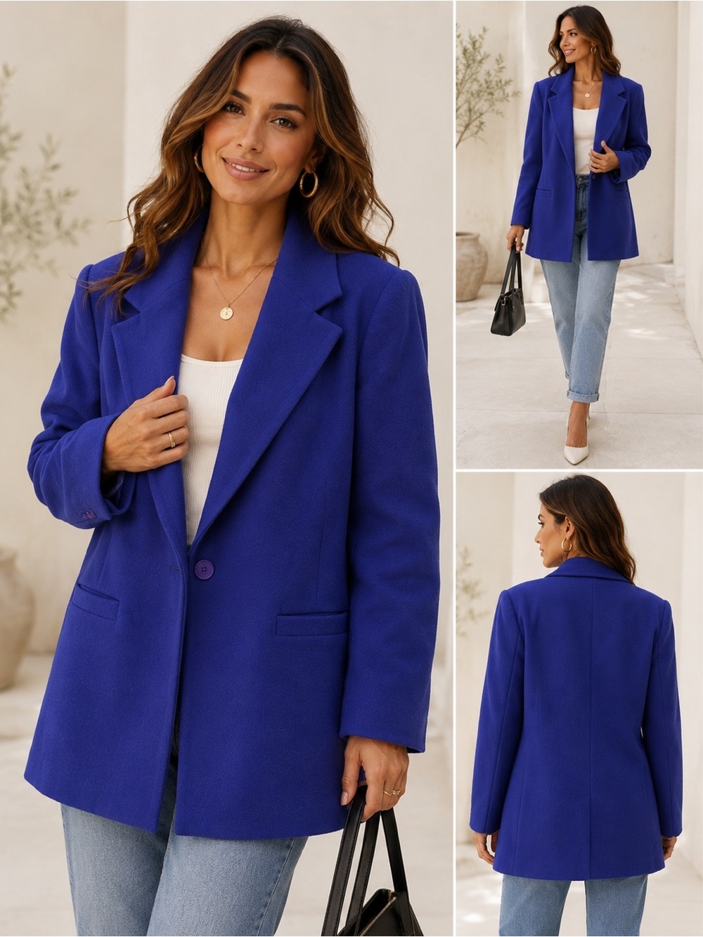 John Meyer womens Royal Blue Single-Button Blazer Coat size 16
